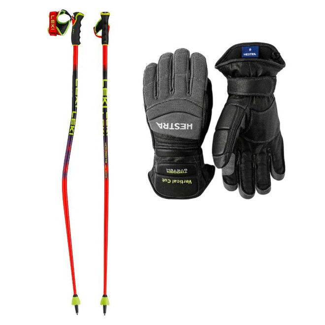 Hestra GSL Race Trigger Adult 5-Finger w/ Leki WCR Pro GS TR Ski Poles Package 2027