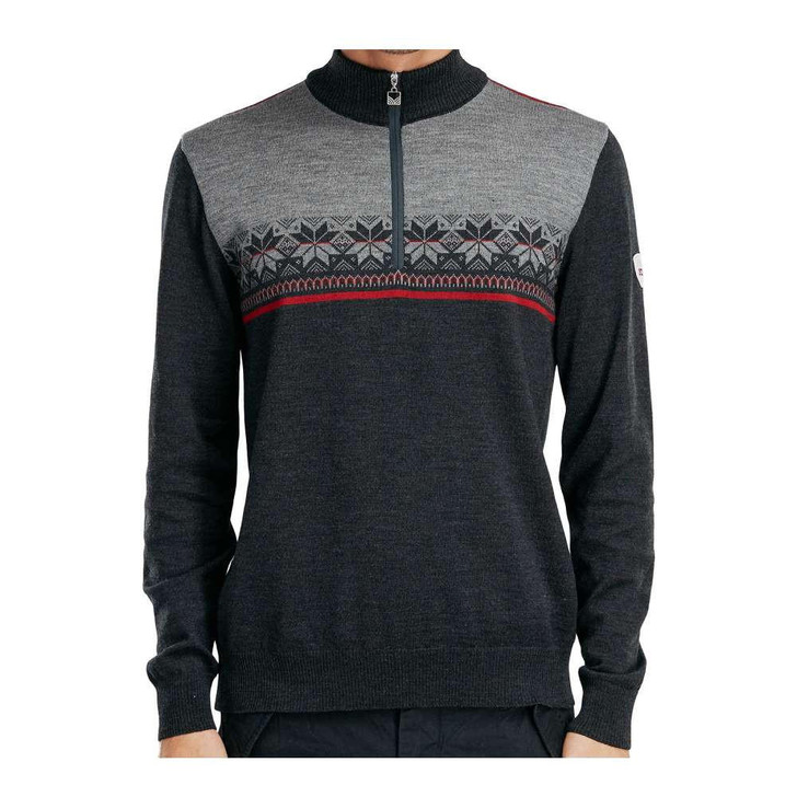 DALE OF NORWAY 2024 Dale of Norway Liberg Mens Dark Charcoal Smoke Red Rose Sweater 