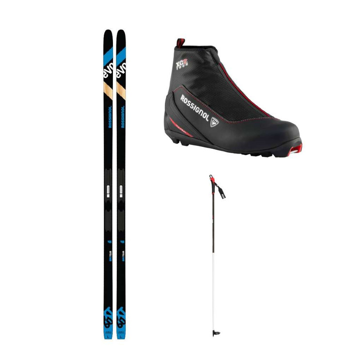 ROSSIGNOL Rossignol EVO XT 60 Positrack Skis w/ Rossignol XC-2 Mens Nordic Ski Boots and Rossignol FT-600 Nordic Ski Poles 