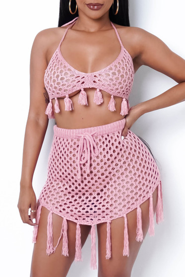 Tali Crochet Skirt set - Pink