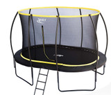 10 x 15ft Oval Telstar Orbit trampoline with black powder-coated frame and safety enclosure
