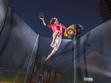 Vuly Basketball Hoop in use on trampoline