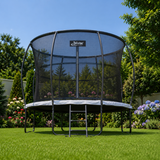 Side view of the 10ft Telstar Jump Capsule MK3 trampoline in a garden setting