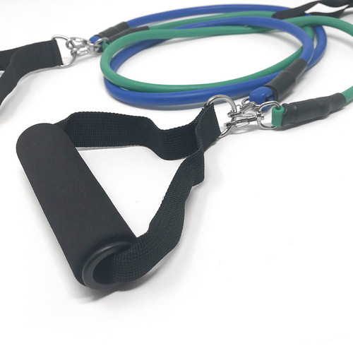 The foot strand on a green resistance band The foot strand on a green resistance band