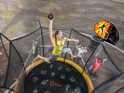 Vuly Basketball Hoop attached to trampoline net pole