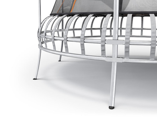 Close-up of the dual galvanised steel frame on the Vuly Thunder Large trampoline