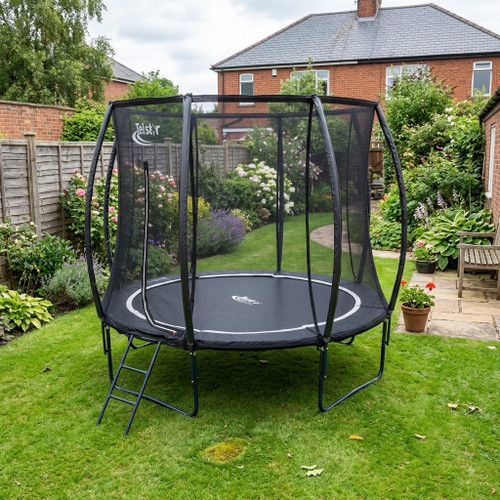 10ft Telstar Vortex BLACK Edition trampoline in a garden setting