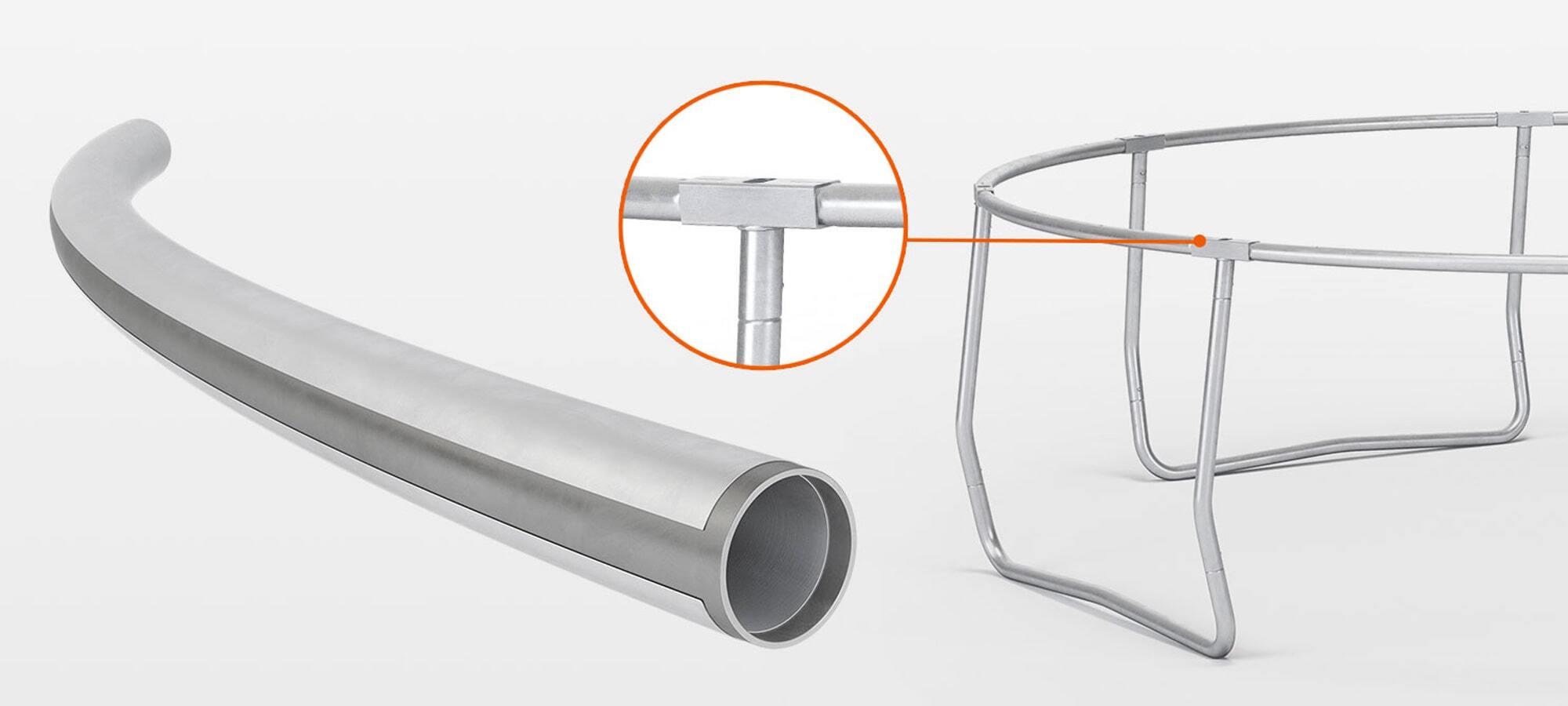 Close-up of the Vuly Ultra's curved frame tubing and reinforced T-joiner connection