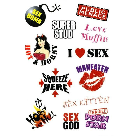 Temporary X-Rated Tattoos (12 Pack) at Bed Time Toys