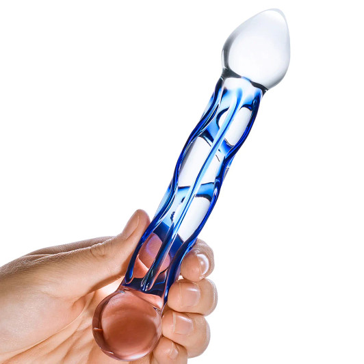 gläs 6.5 Inch Full Tip Textured Glass Dildo at Bed Time Toys