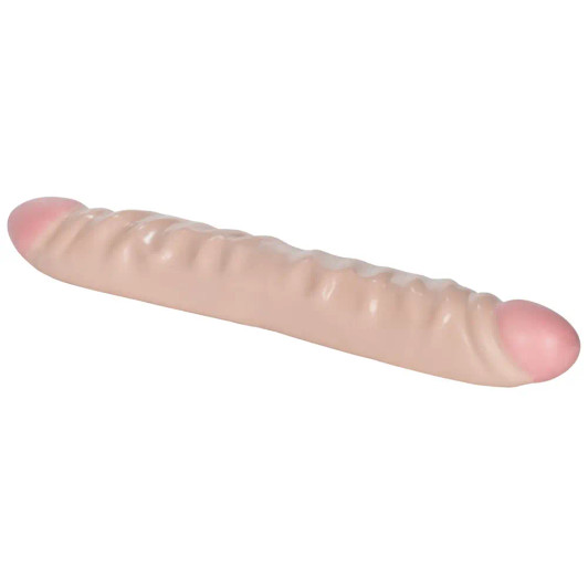 Veined Double Dildo 12” in Ivory at Bed Time Toys