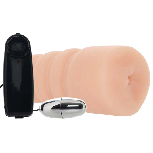 Barely Legal Vibrating Anal Masturbator in Flesh at Bed Time Toys