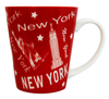 NY Scattered Icons Red Java Mug with White on Handle/ Inside 