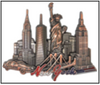 NY Script Skyline with Taxi Metal Magnet Image