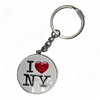I Love NY Round Metal Keyring - White