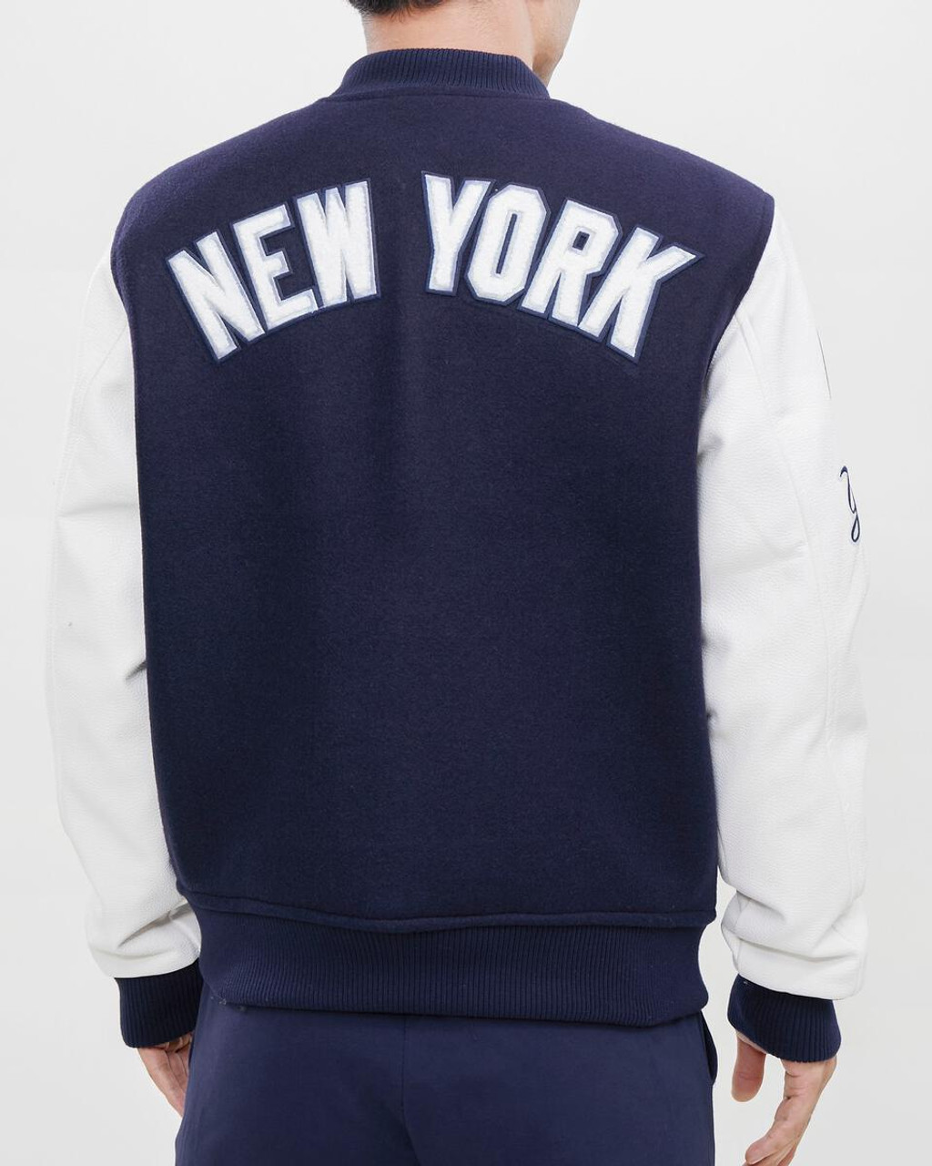美品　NEW YORK STADIUM JACKET WOOL NVY Varsity Bomber Blue NY Yankees Wool Jacket - Jacket Makers