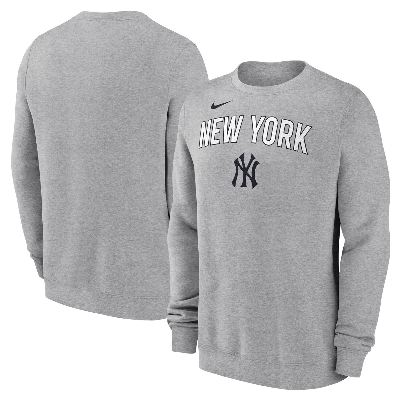 NY Yankees Embroidered Crewneck Pullover Fleece - Grey