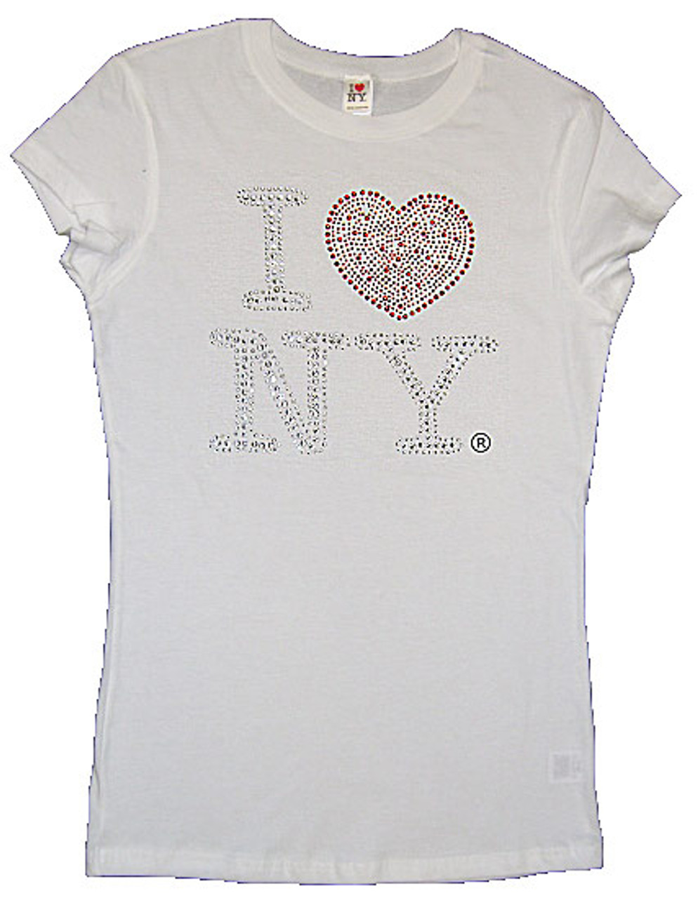 WhiteI Love NY Rhinestoned Fitted Tee