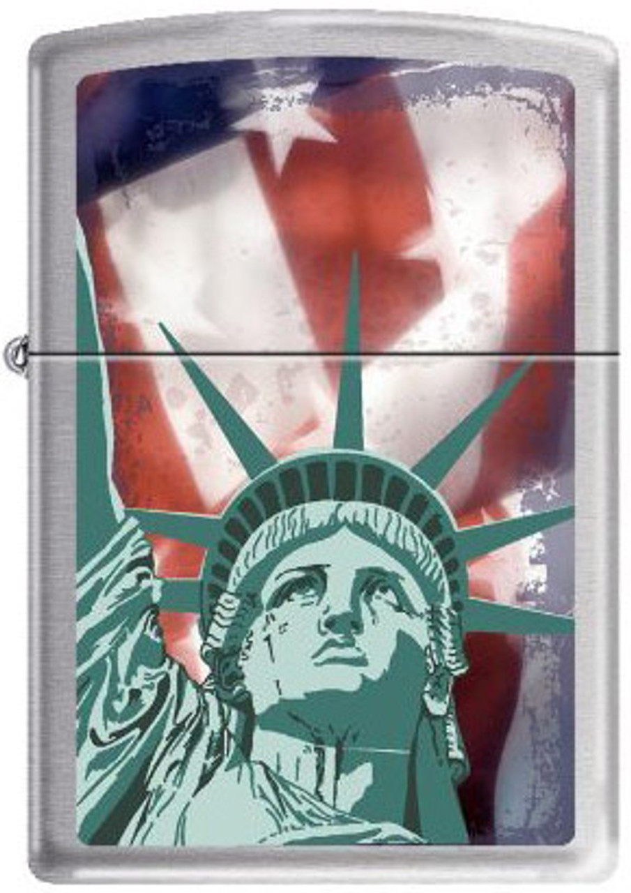 Statue of Liberty US Flag Satin Chrome Zippo