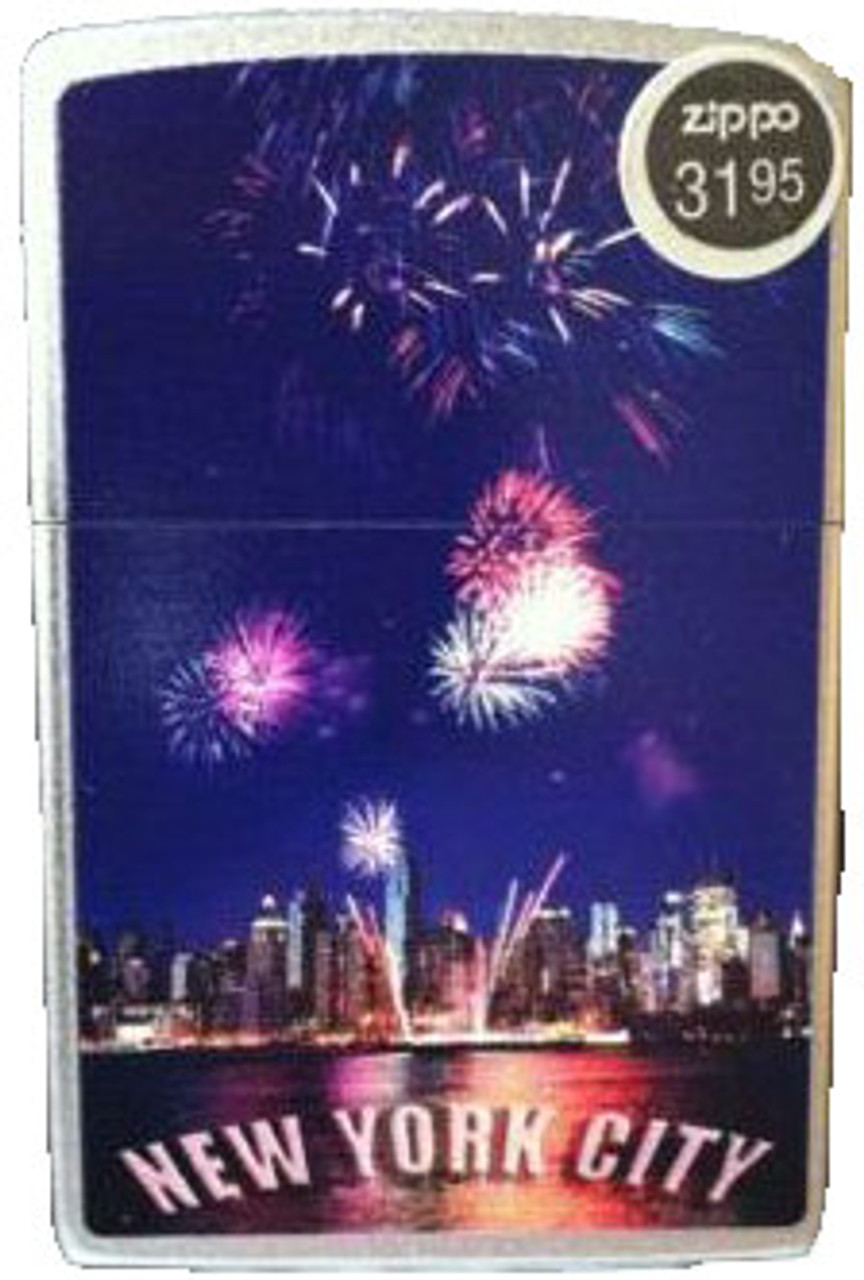 NYC Skyline Fireworks Satin Chrome Zippo