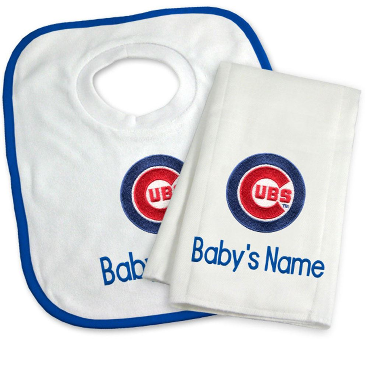 Newborn & Infant White Chicago Cubs Personalized Bib Burp Cloth