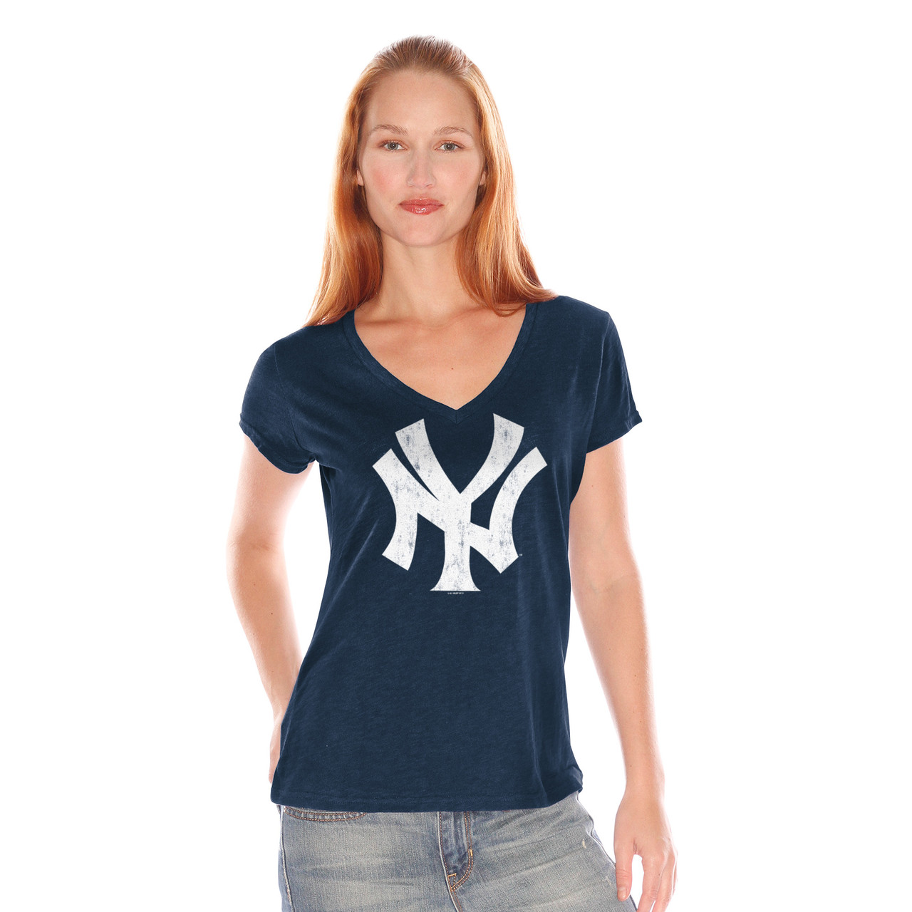 G-III Apparel NY Yankees Fair Catch Deep V Ladies T-Shirt