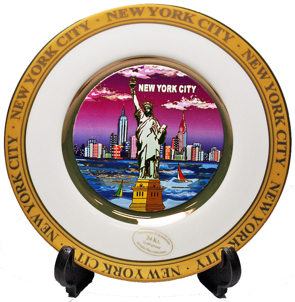 New York Statue of Liberty & Buildings Souvenir Plate- Silver 8"
