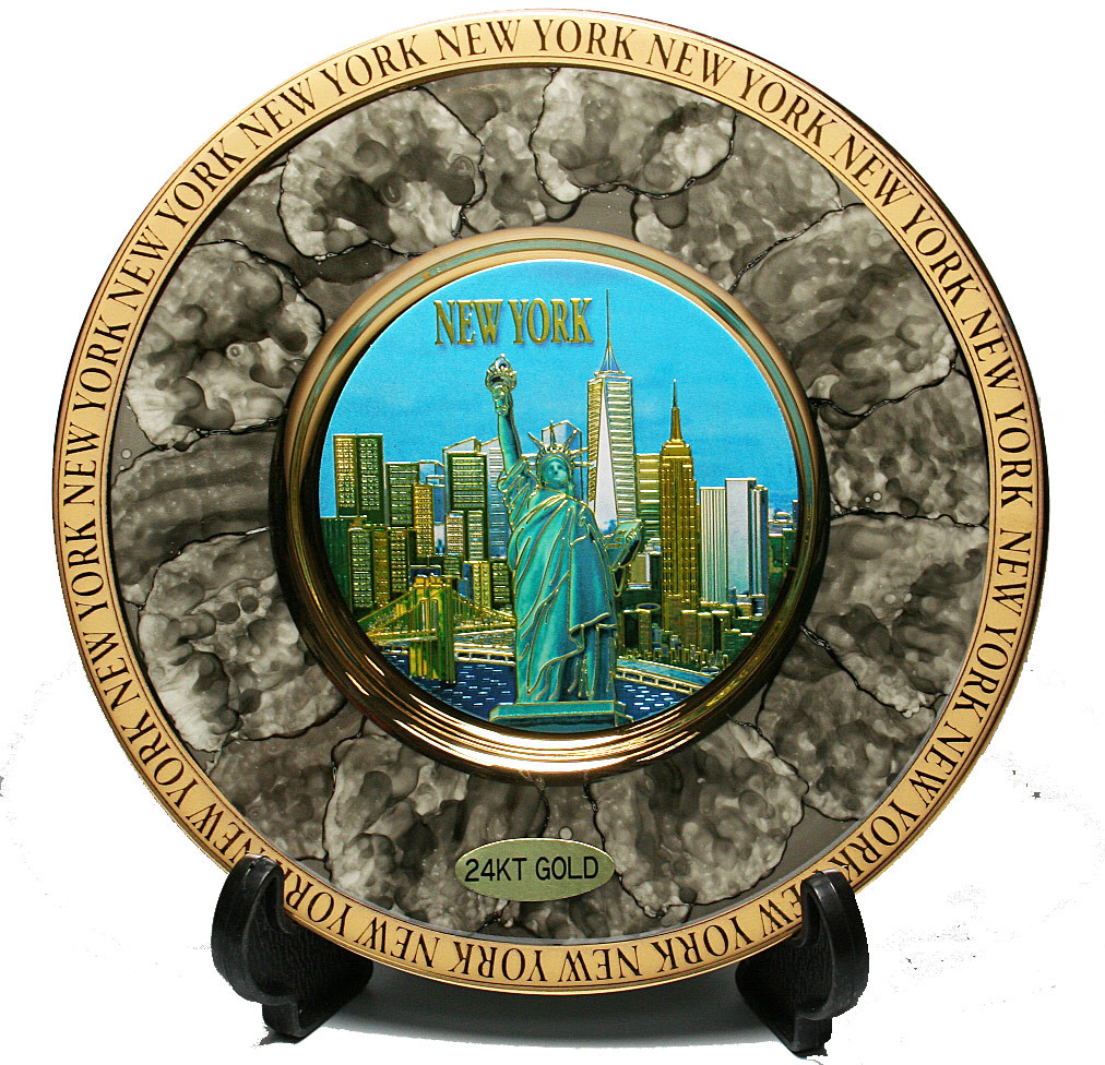 New York Statue of Liberty & Buildings Souvenir Plate- Silver 8"