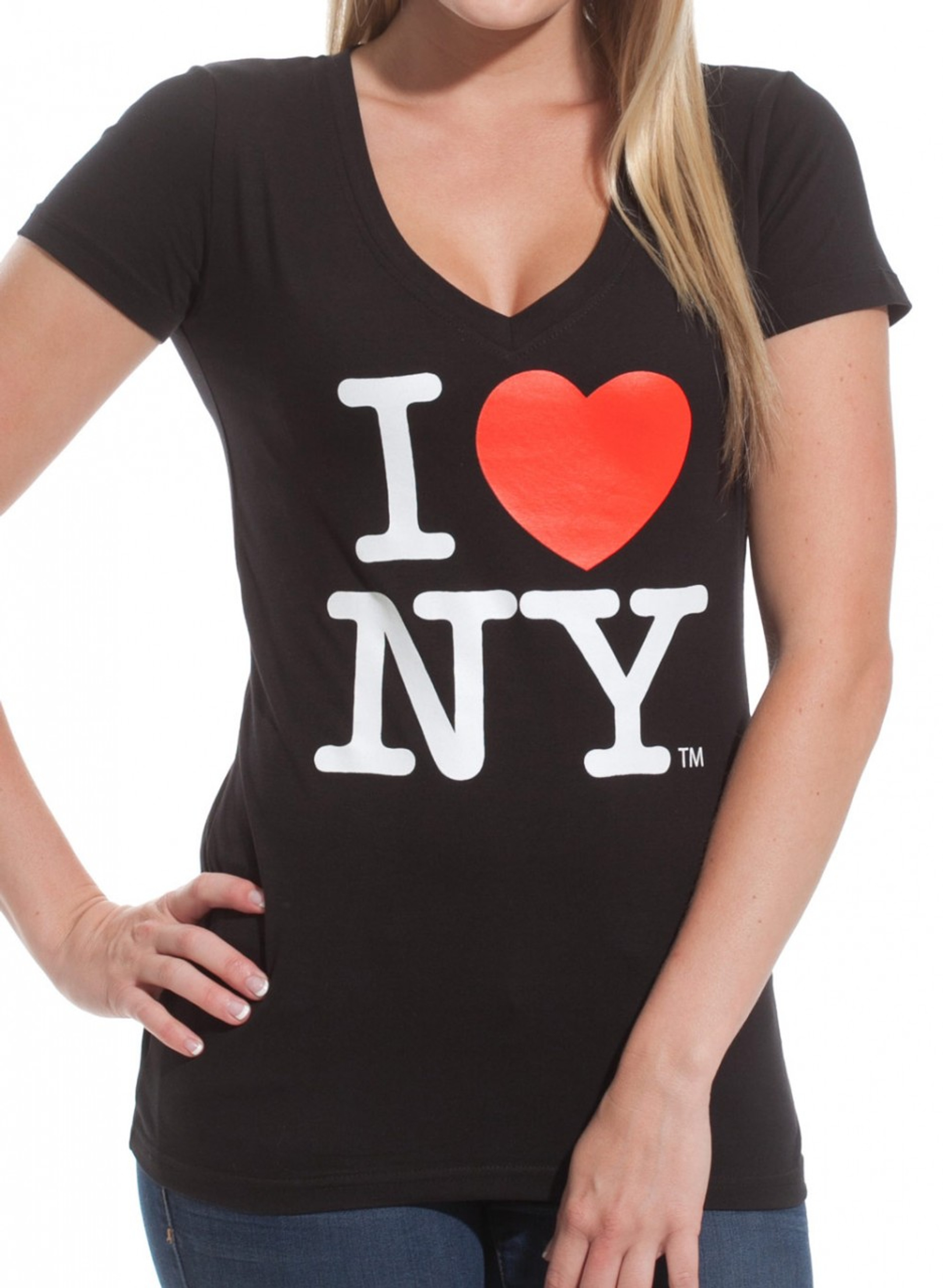 I Love Ny Ladies V Neck T Shirt Black 