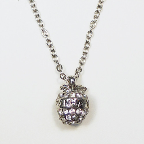 NY 3D Rhinestone Apple Charm Necklace