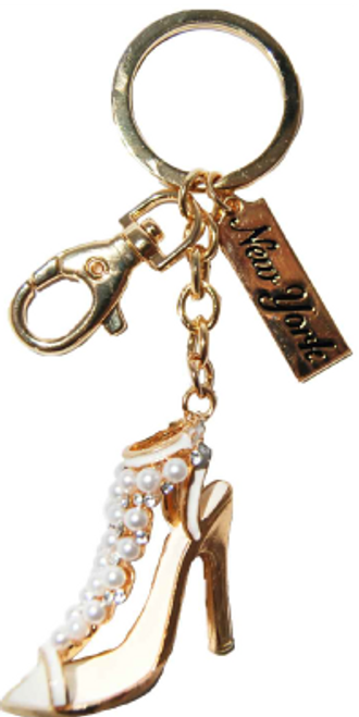 High Heel Sandal Key Ring with Diamonds & New York Tag