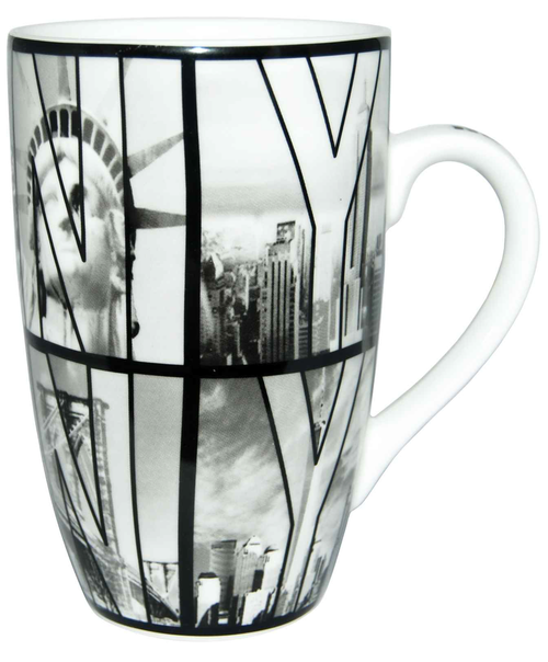 Slim White B&W NY Photo Window Letters Java Mug