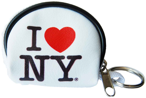 I Love NY White Dome Coin Purse with Key Chain 