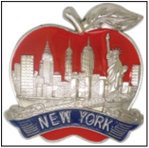 NY Red Apple Skyline Metal Magnet Image