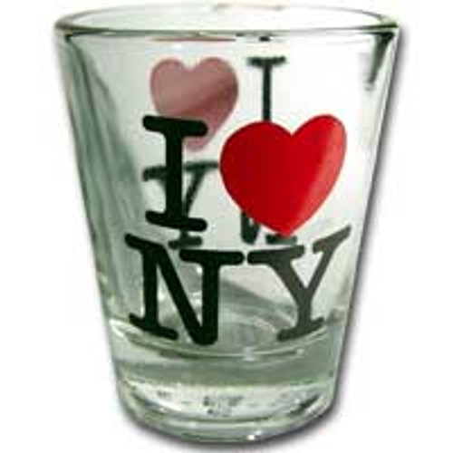 NY NEW YORK CLEAR SHOT GLASS OFFICIALLY LICENSED SOUVENIR PINK BO HEART I LOVE 