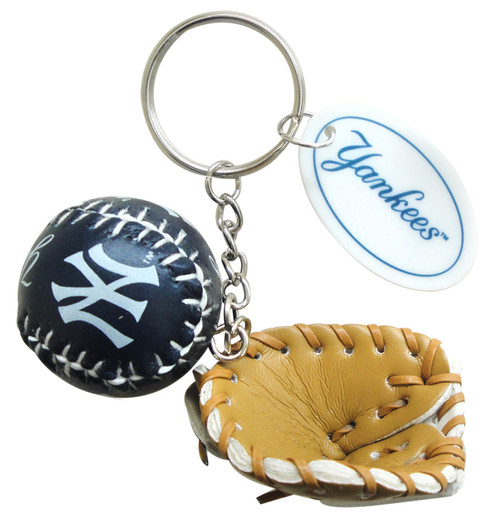 NY Yankees Mini Baseball and Glove Keychain - Navy