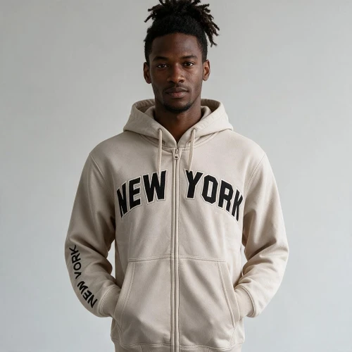 New York Tan Zipper Hoodie on model