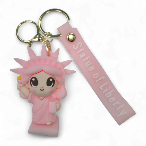 Statue of Liberty Rubber Figurine Keyring - Pink