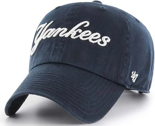 NY Yankees Script Clean Up Adjustable Cap - Navy Dad Hat