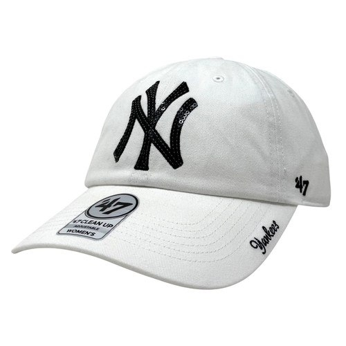 NY Yankees Sparkle Adjustable Dad Cap - White Cleanup Sequin Hat