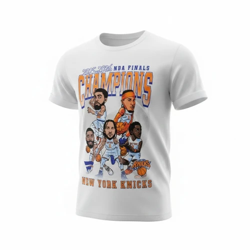 NY Knicks 2026 NBA Champions Charicature Youth T-Shirt - White
