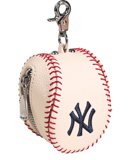NY Yankees Leather Baseball Coin Pouch - Beige