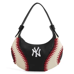 NY Yankees Leather Hobo Ladies Handbag - Black