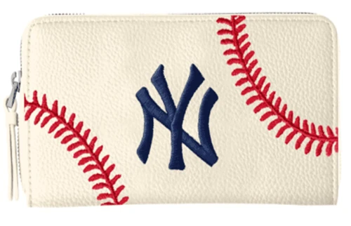 NY Yankees Leather Clutch Wallet -Cream