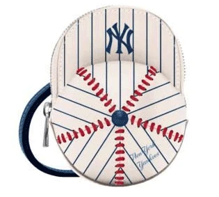 NY Yankees Leather Baseball Cap Shaped Crossbody Bag - Pinstripe
