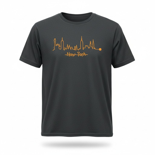 New York Minimal Skyline Script T-Shirt - Black