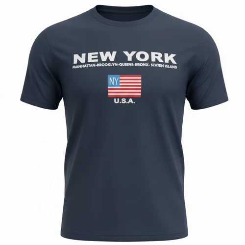 New York Manhattan Boroughs Flag T-Shirt - Navy