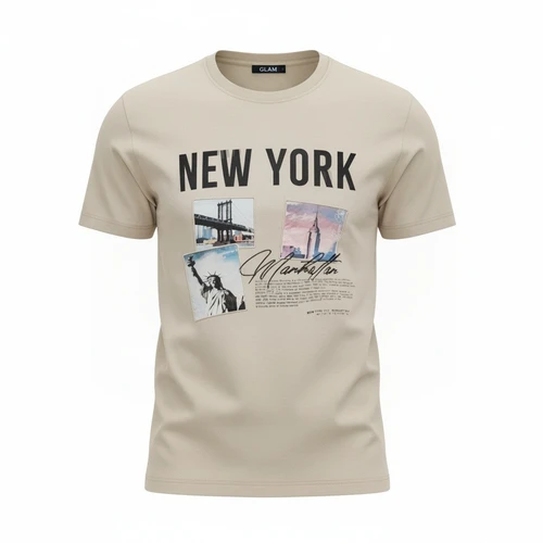 New York Manhattan Photo Collage T-Shirt - Cream