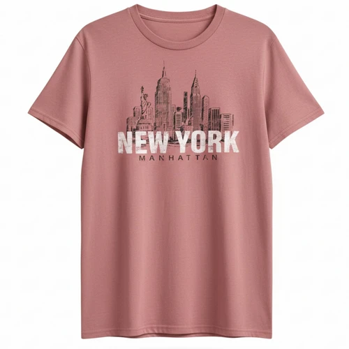 New York Manhattan Skyline T-Shirt - Dusty Rose