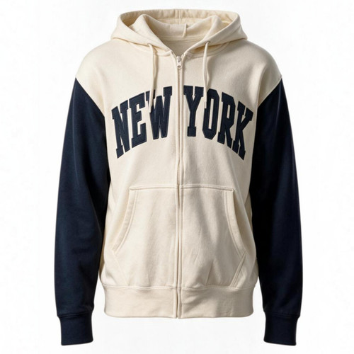 New York Color Block Full-Zip Hoodie - Cream/Navy